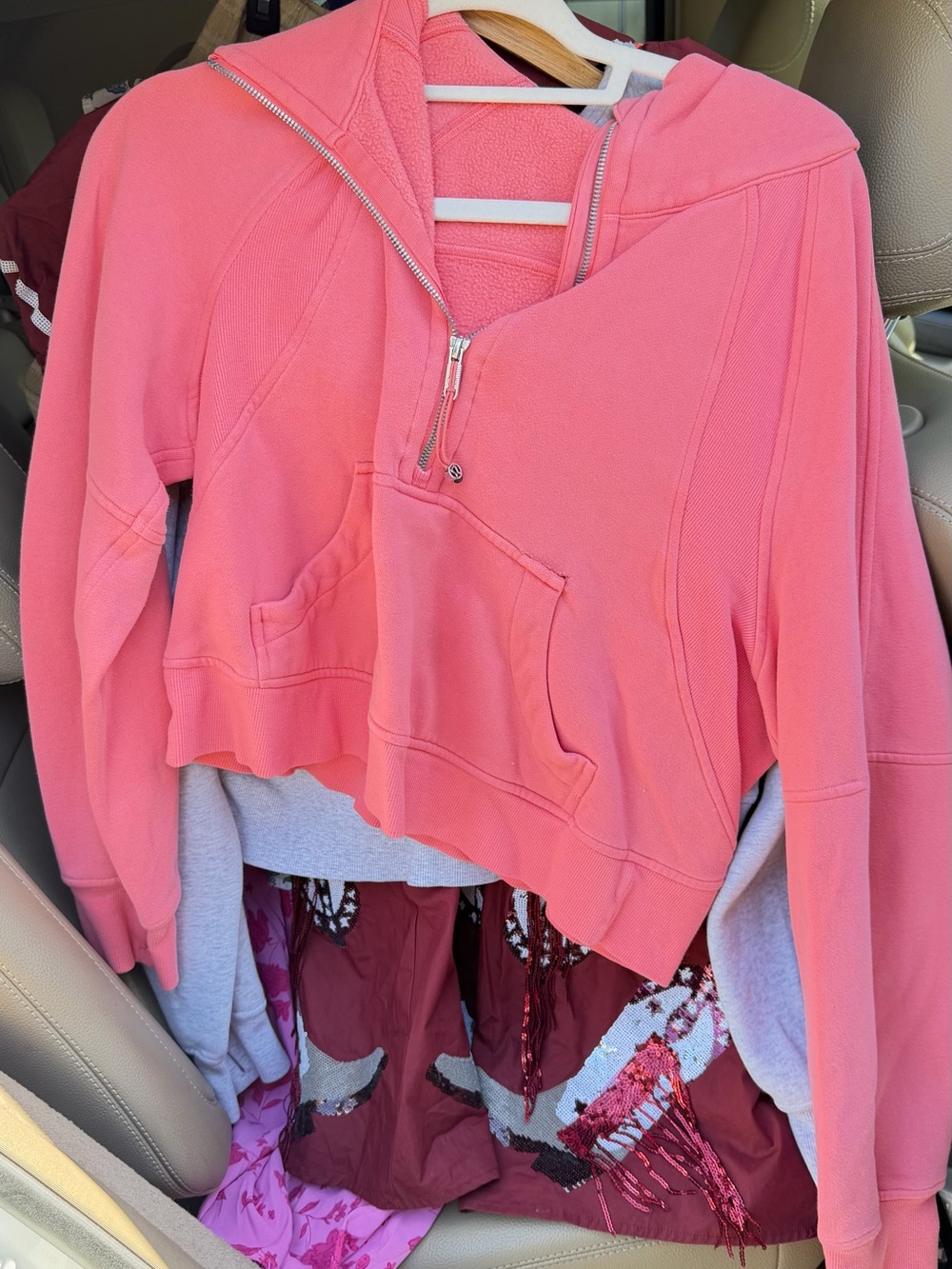 lululemon athletica Cropped Coral Pink Half-Zip Hoodie